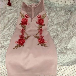 Rose embroidered bodycon dress